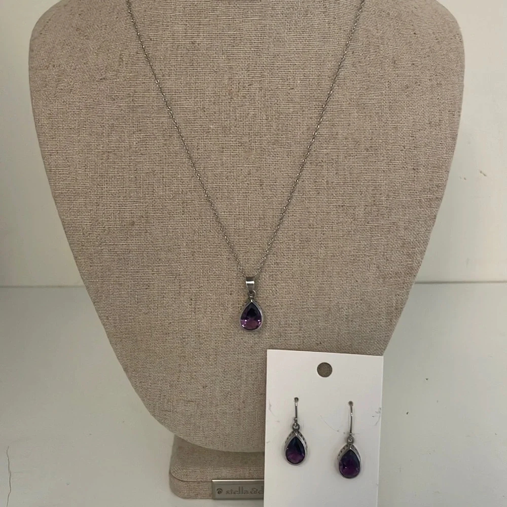 3 Piece Silver/Amethyst Necklace/Earrings - Picture 2 of 8